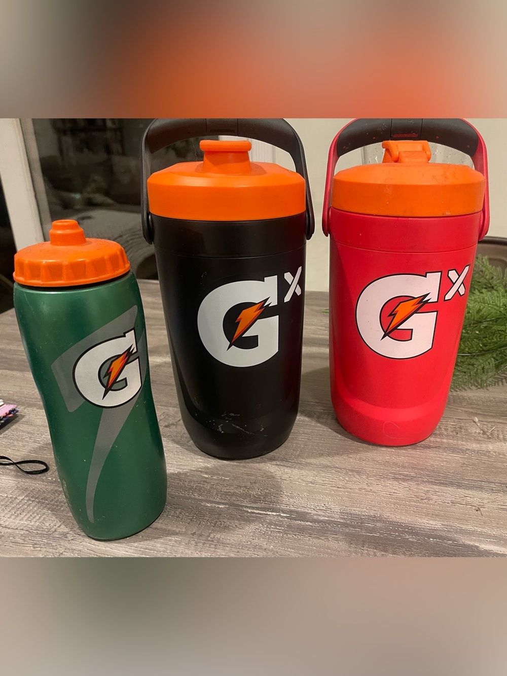 Gatorade Insulated Jug Bundle-  Red and Black with Orange Lids and small green